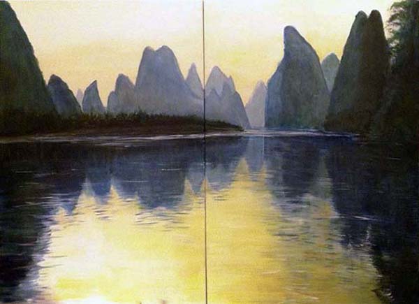 Collingarts-taidekuva-akryylimaalaus-2osainen-suurehko-teos-guilin-suistosta
