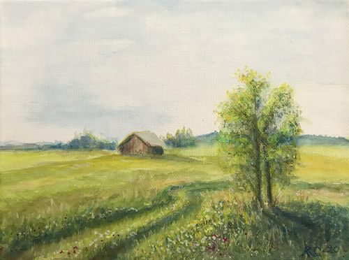 Collingarts-taidekuva-akryylimaalaus-kesäinen-peltomaisema
