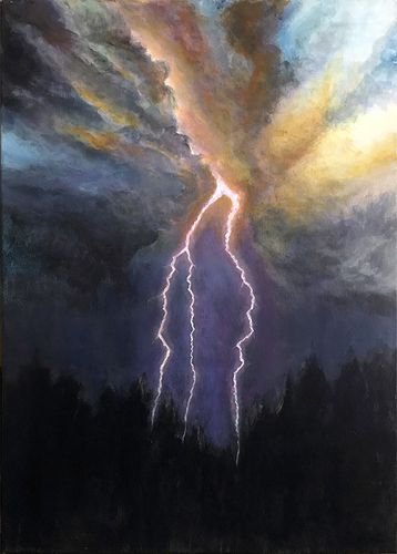 Collingarts-taidekuva-akryylimaalaus-ukonilma-salama-pilvien-välistä