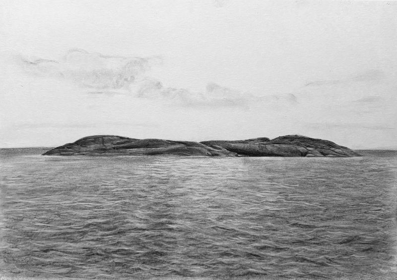 Collingarts-taidekuva-lyijykynäpiirros-maisema-merellä-valokuvasta-muisto